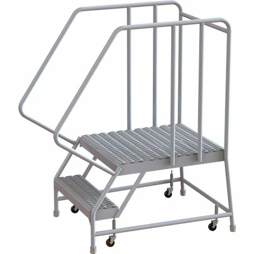 Tri-Arc 2 Step Aluminum Rolling Ladder, 24"W Grip Tread, 28"D Top Step, 32" Handrails - WLAR102245-D5 3 Tri-Arc 2 Step Aluminum Rolling Ladder, 24"W Grip Tread, 28"D Top Step, 32" Handrails - WLAR102245-D5