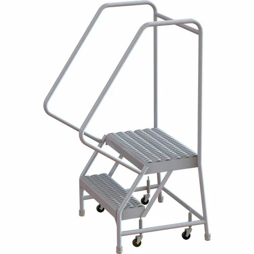 Tri-Arc 2 Step Aluminum Rolling Ladder, 24"W Grip Strut, 14"D Top Step, 32" Handrails - WLAR102245 3 Tri-Arc 2 Step Aluminum Rolling Ladder, 24"W Grip Strut, 14"D Top Step, 32" Handrails - WLAR102245
