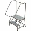 Tri-Arc Rolling Ladder, 2 Step, Aluminum, Perforated, 14" Deep Top Step, With Handrails, 24"W Step