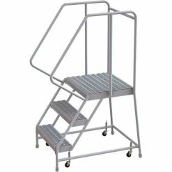 Tri-Arc 3 Step Aluminum Rolling Ladder, 16"W Grip Tread, 21"D Top Step, 32" Handrails - WLAR103165-D4