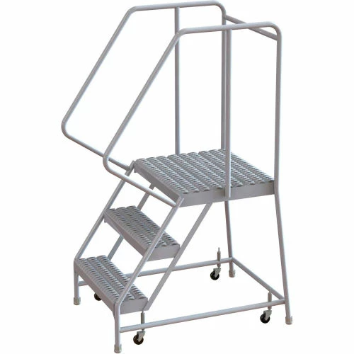 Tri-Arc 3 Step Aluminum Rolling Ladder, 16"W Grip Tread, 21"D Top Step, 32" Handrails - WLAR103165-D4 3 Tri-Arc 3 Step Aluminum Rolling Ladder, 16"W Grip Tread, 21"D Top Step, 32" Handrails - WLAR103165-D4