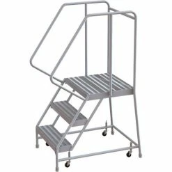 Tri-Arc 3 Step Aluminum Rolling Ladder, 24"W Ribbed Tread, 21"D Top Step, 32" Handrails - WLAR103244-D4