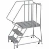 Tri-Arc 3 Step Aluminum Rolling Ladder, 24"W Ribbed Tread, 28"D Top Step, 32" Handrails - WLAR103244-D5 -Ladders Sales Store TRC WLAR103244 D5