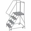 Tri-Arc 4 Step Aluminum Rolling Ladder, 16"W Ribbed Tread, 21"D Top Step, 32" Handrails - WLAR104164-D4