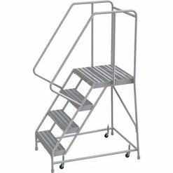 Tri-Arc 4 Step Aluminum Rolling Ladder, 16"W Ribbed Tread, 21"D Top Step, 32" Handrails - WLAR104164-D4