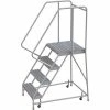 Tri-Arc 4 Step Aluminum Rolling Ladder, 16"W Grip Tread, 21"D Top Step, 32" Handrails - WLAR104165-D4 2 Tri-Arc 4 Step Aluminum Rolling Ladder, 16"W Grip Tread, 21"D Top Step, 32" Handrails - WLAR104165-D4 -Ladders Sales Store TRC WLAR104165 D4