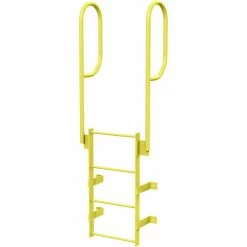 Tri-Arc 4 Step Steel Walk Through With Handrails Fixed Access Ladder, Yellow - WLFS0204-Y