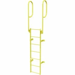 Tri-Arc 7 Step Steel Walk Through With Handrails Fixed Access Ladder, Yellow - WLFS0207-Y